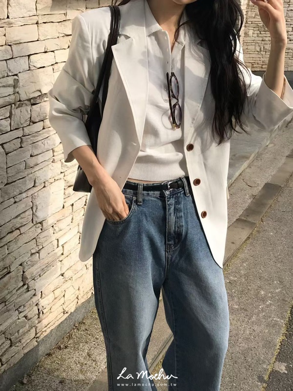 三排扣涼感麻料西裝外套